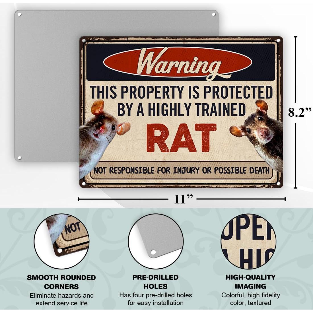 Cartel de Propiedad Protegida por Ratas TaLuky 28x23 cm Aluminio