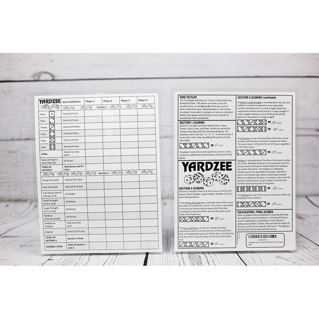 Tarjetas de Puntuación Yardzee Laminadas - 5 Unidades Reutilizables