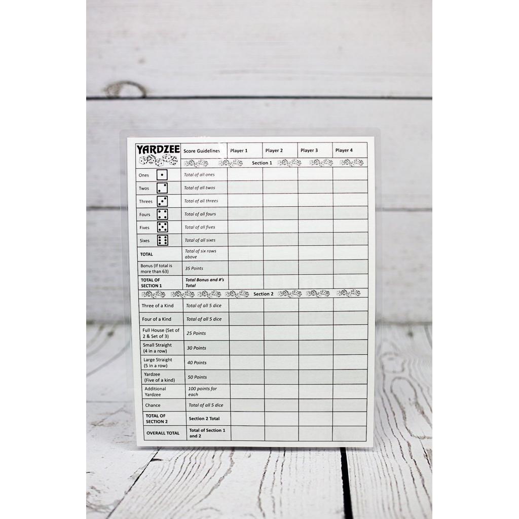Tarjetas de Puntuación Yardzee Laminadas - 5 Unidades Reutilizables