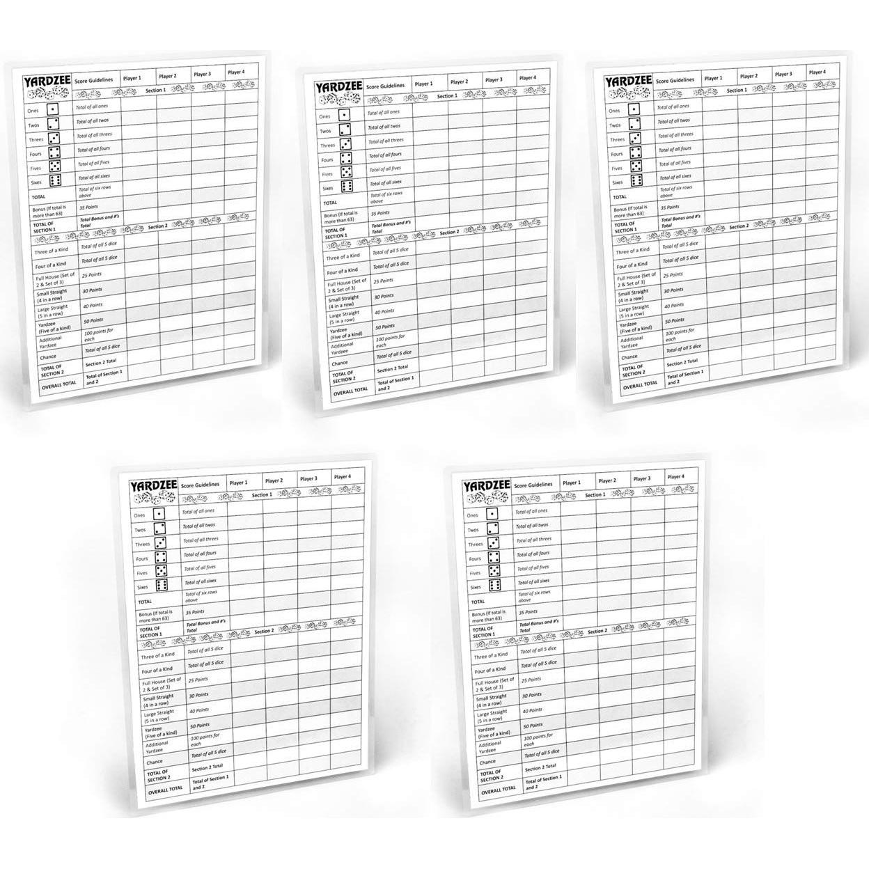 Tarjetas de Puntuación Yardzee Laminadas - 5 Unidades Reutilizables