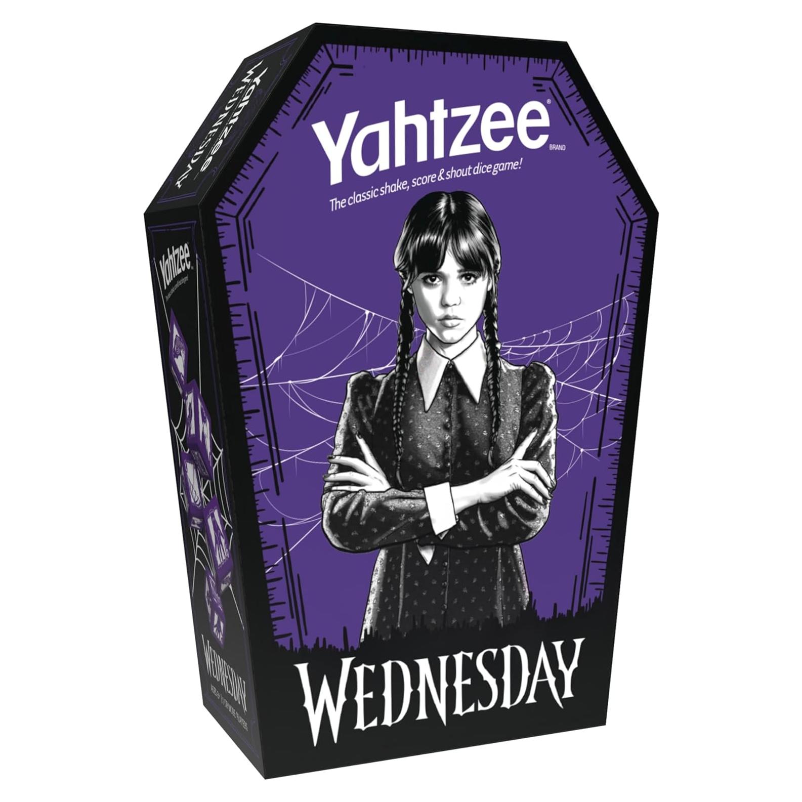 Juego de Dados Yahtzee Miércoles Addams - Taza Ataúd Coleccionista