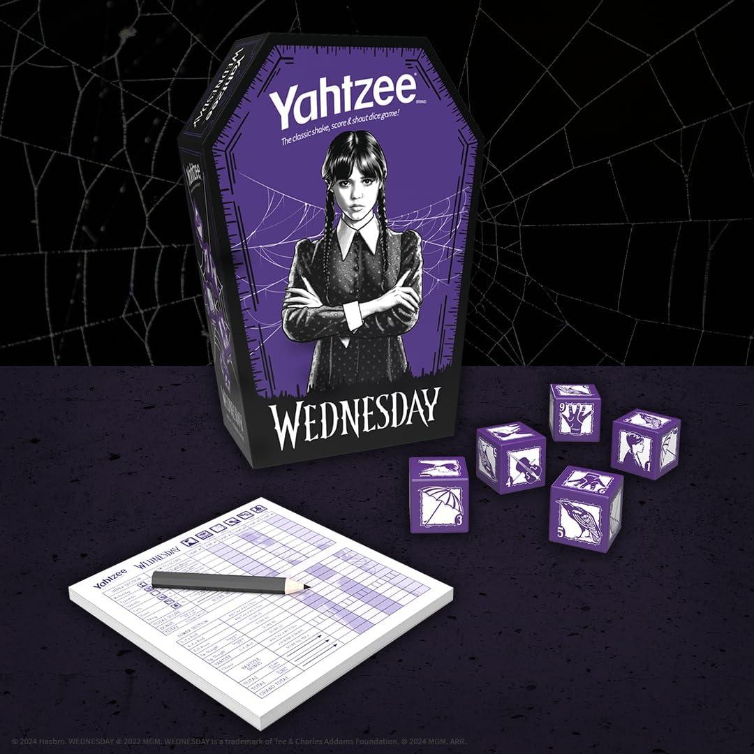 Juego de Dados Yahtzee Miércoles Addams - Taza Ataúd Coleccionista