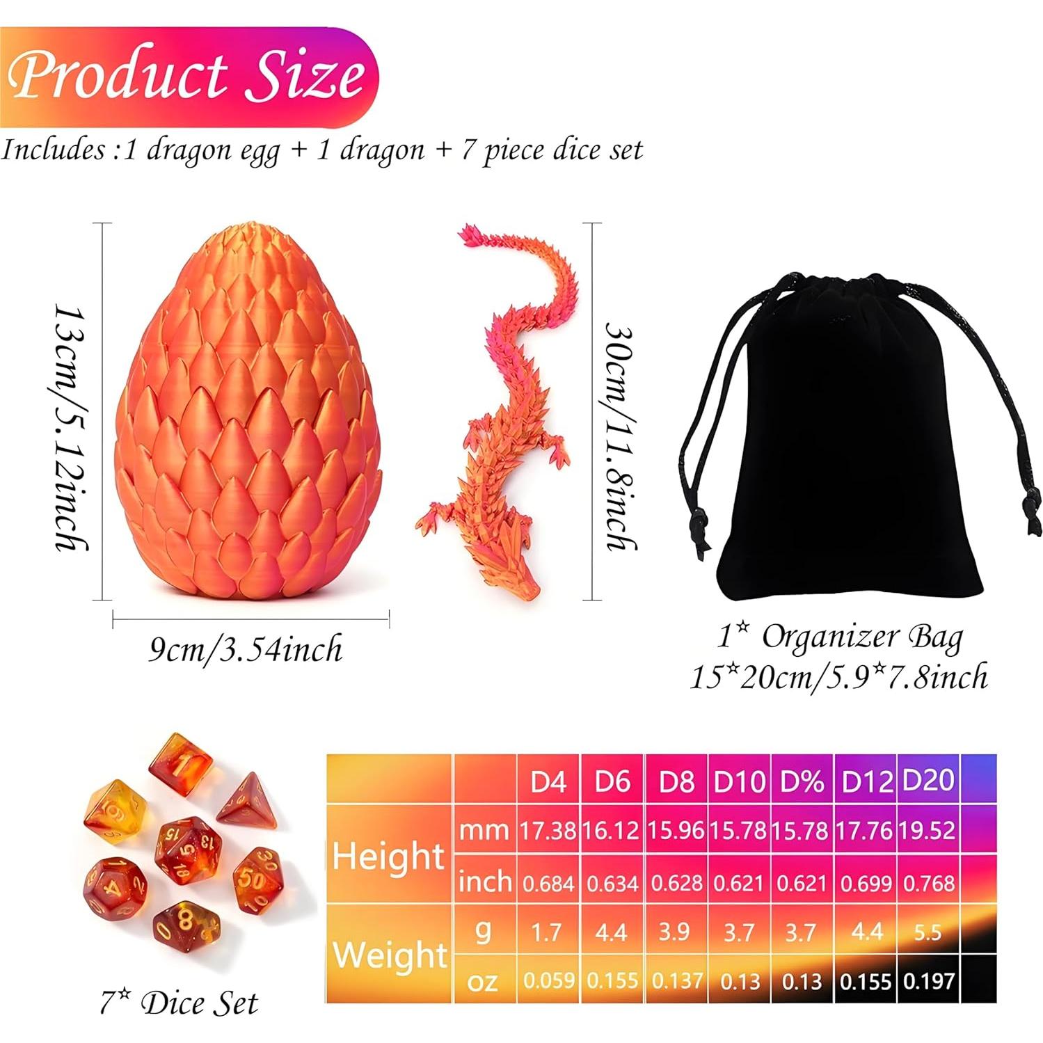 Juego de Dados Poliedricos Viyohoh 7pcs Huevo de Dragón 3D
