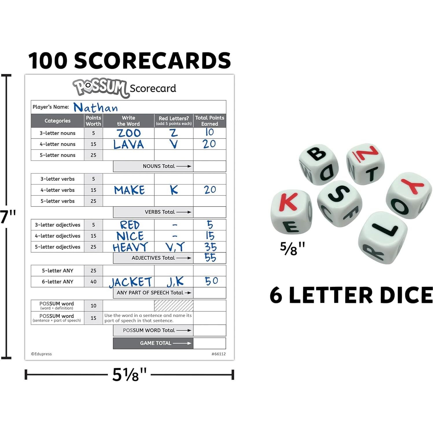 Juego de Dados de Palabras POSSUM - Recursos Creado por el Maestro