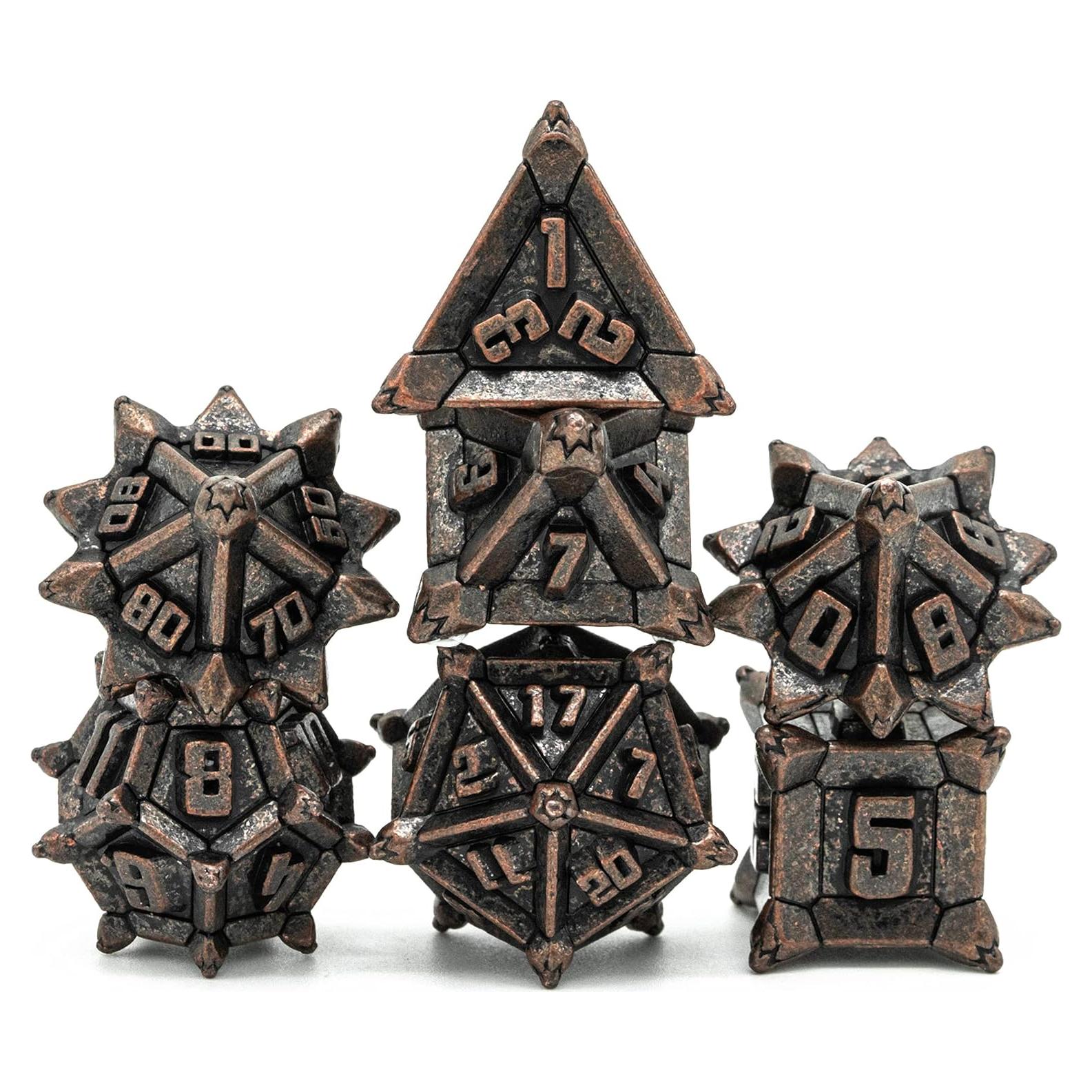 Juego de Dados de Metal Cusdie 7 Pcs D&D Rojo Cobre