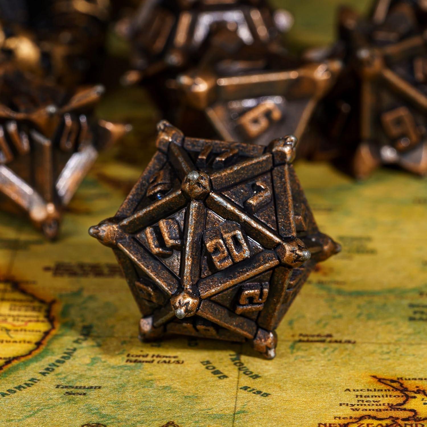 Juego de Dados de Metal Cusdie 7 Pcs D&D Rojo Cobre