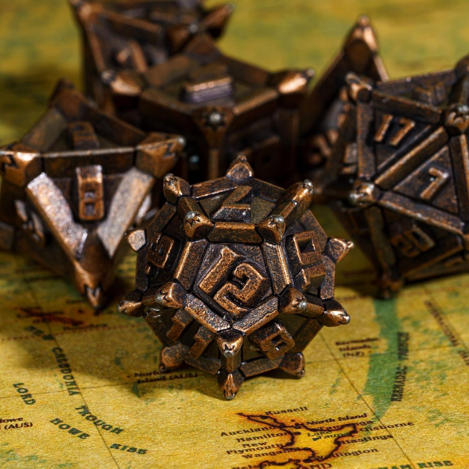 Juego de Dados de Metal Cusdie 7 Pcs D&D Rojo Cobre