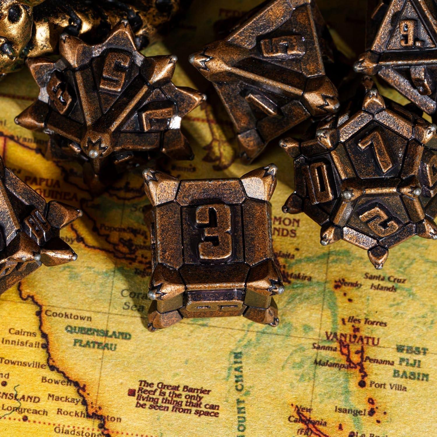 Juego de Dados de Metal Cusdie 7 Pcs D&D Rojo Cobre