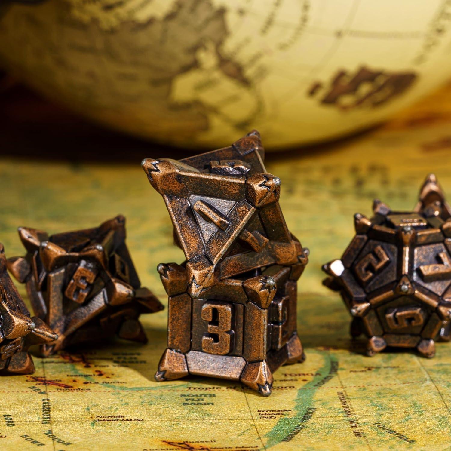 Juego de Dados de Metal Cusdie 7 Pcs D&D Rojo Cobre