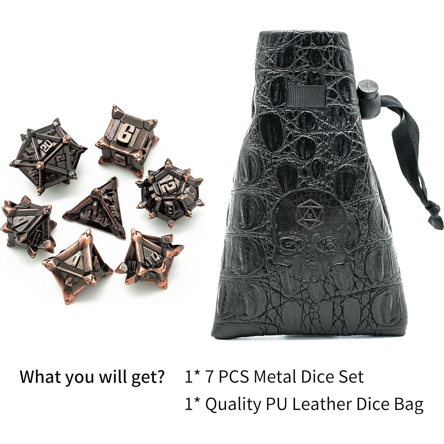 Juego de Dados de Metal Cusdie 7 Pcs D&D Rojo Cobre