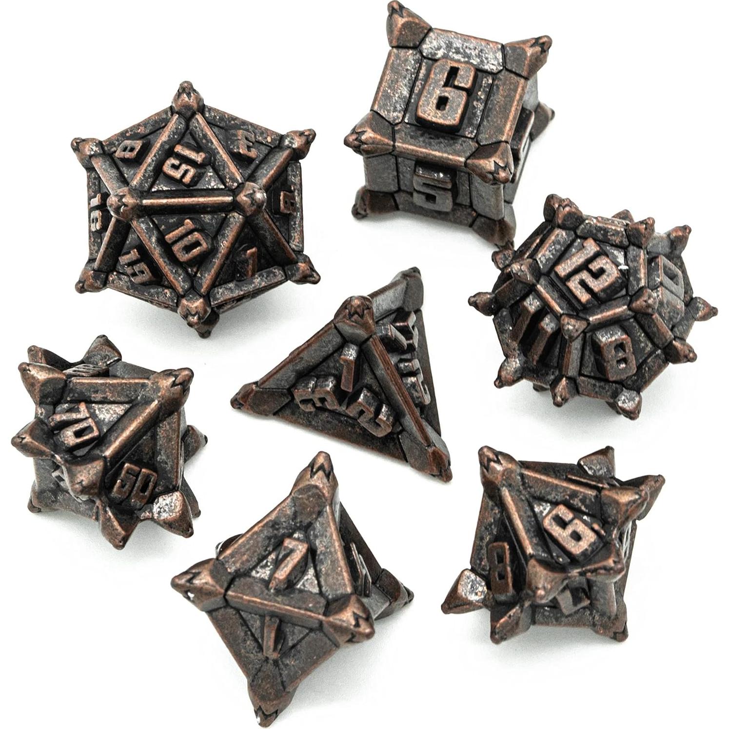 Juego de Dados de Metal Cusdie 7 Pcs D&D Rojo Cobre