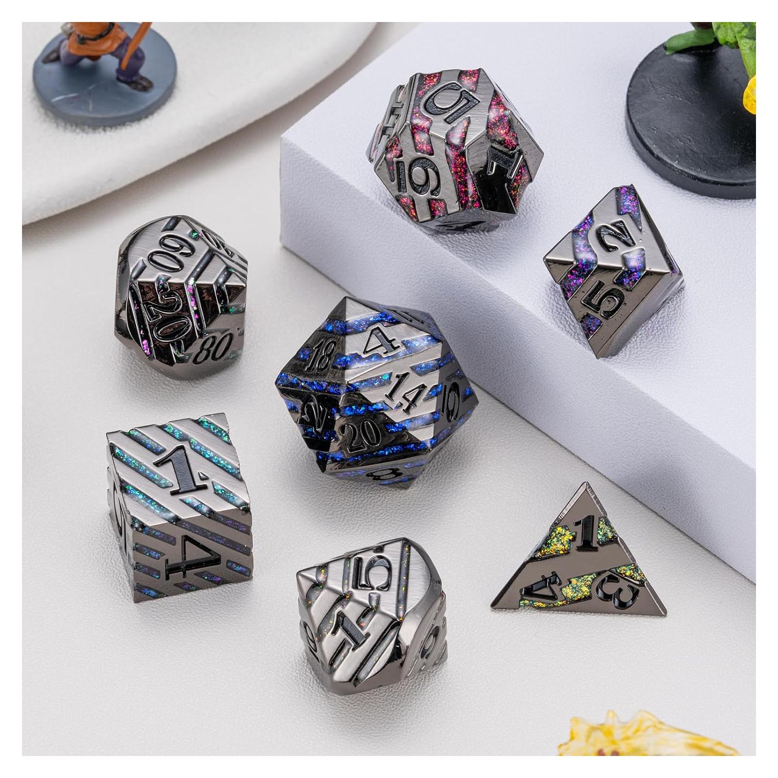 Set de 7 Dados Poliedricos Metálicos D&D Maywin - Niquel Negro