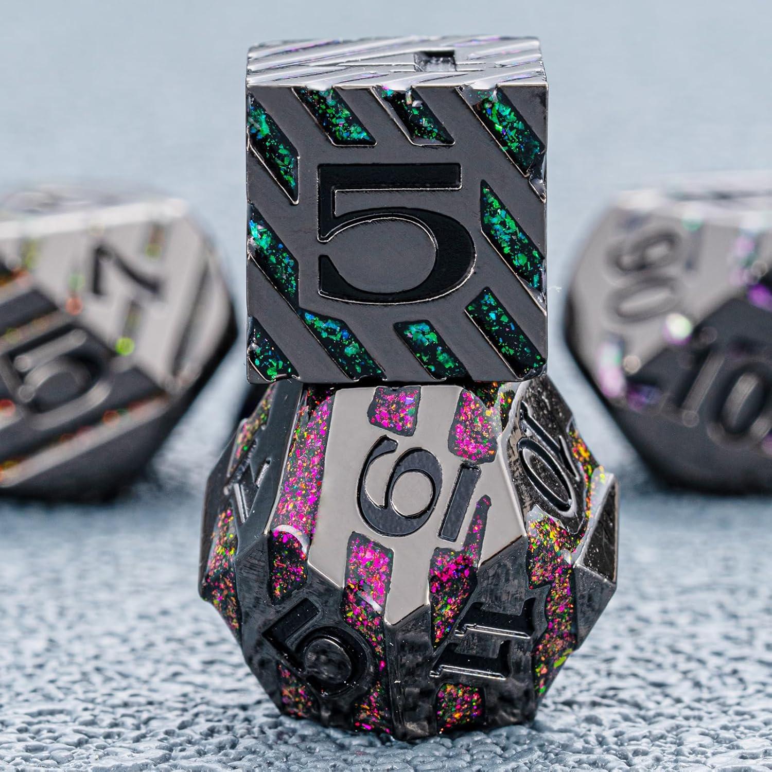 Set de 7 Dados Poliedricos Metálicos D&D Maywin - Niquel Negro