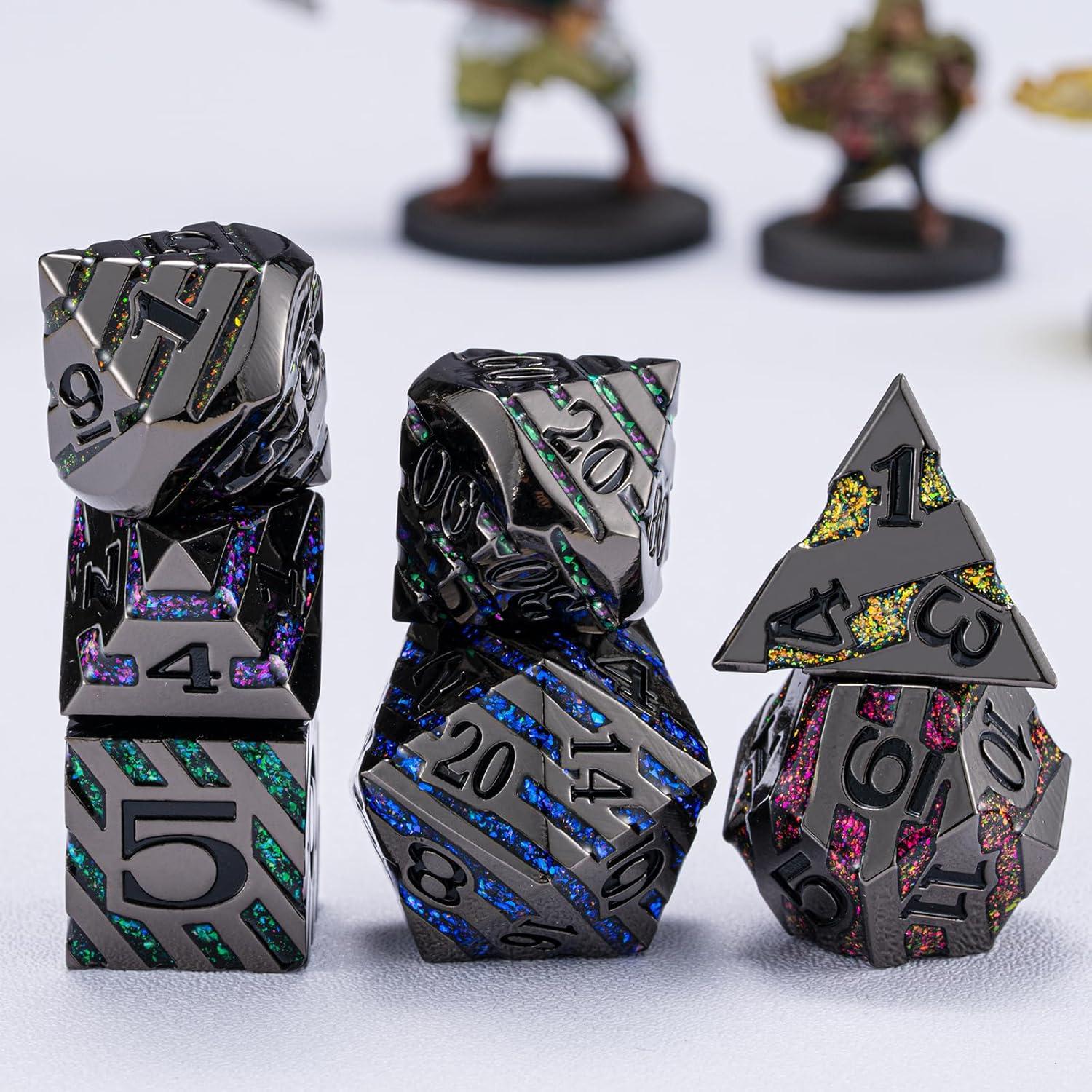 Set de 7 Dados Poliedricos Metálicos D&D Maywin - Niquel Negro