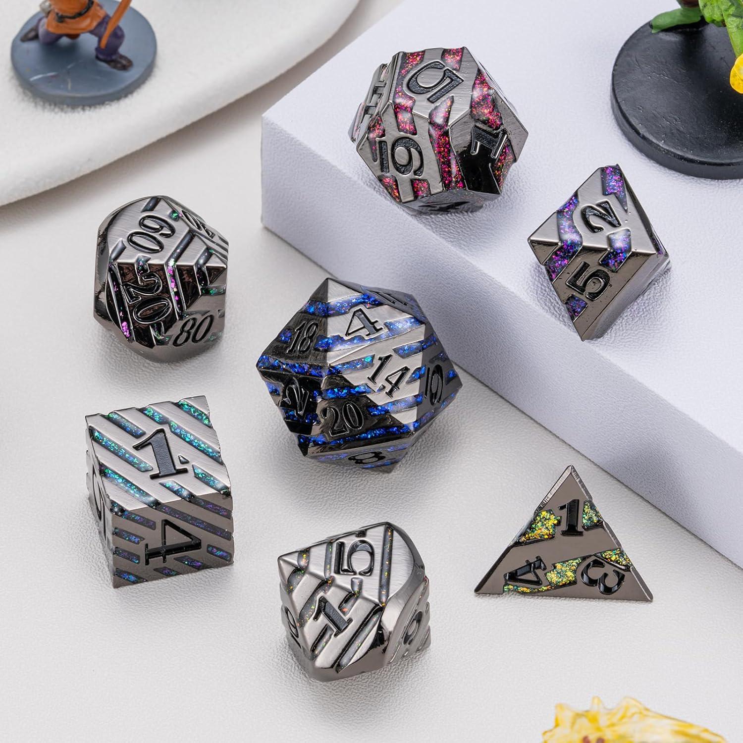 Set de 7 Dados Poliedricos Metálicos D&D Maywin - Niquel Negro