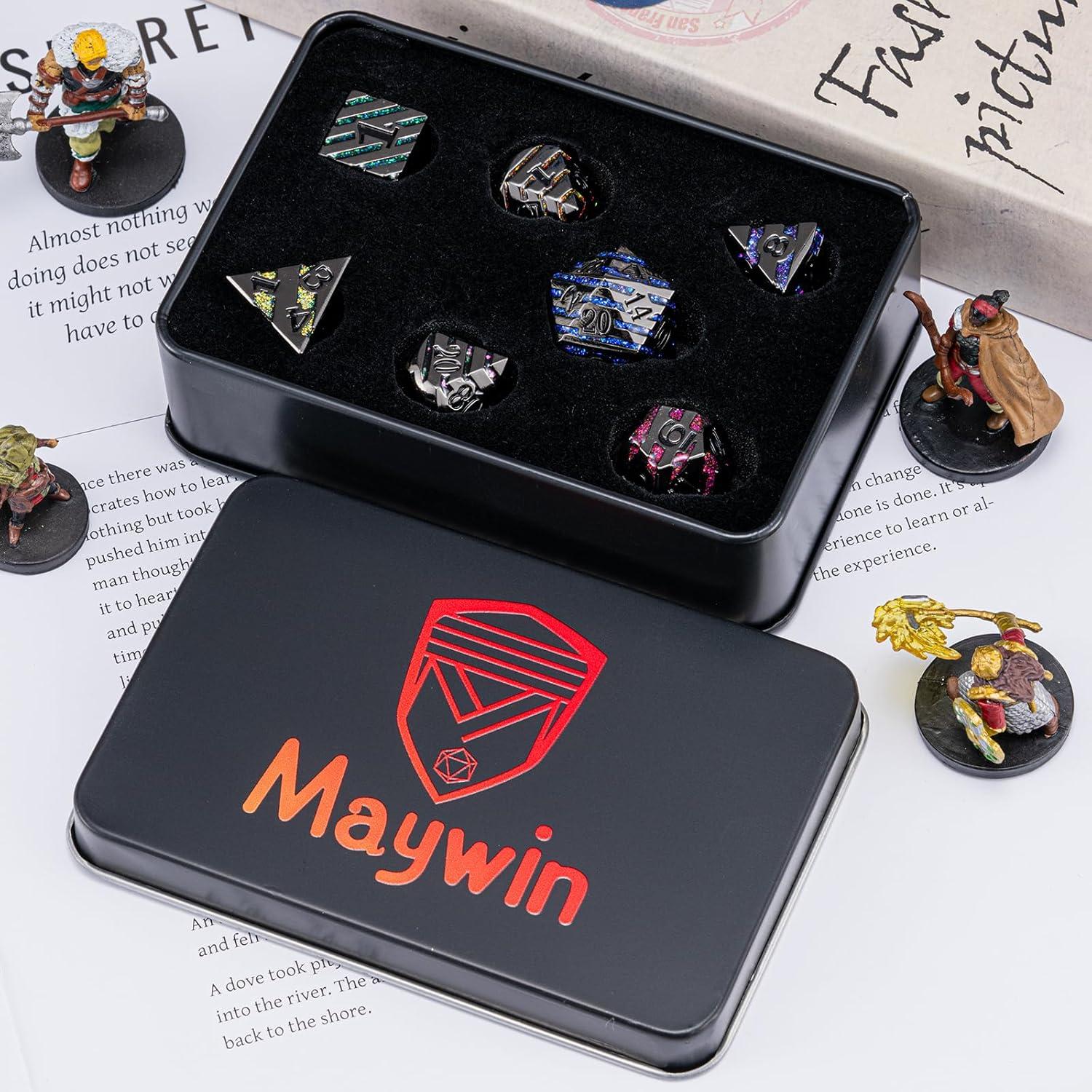 Set de 7 Dados Poliedricos Metálicos D&D Maywin - Niquel Negro