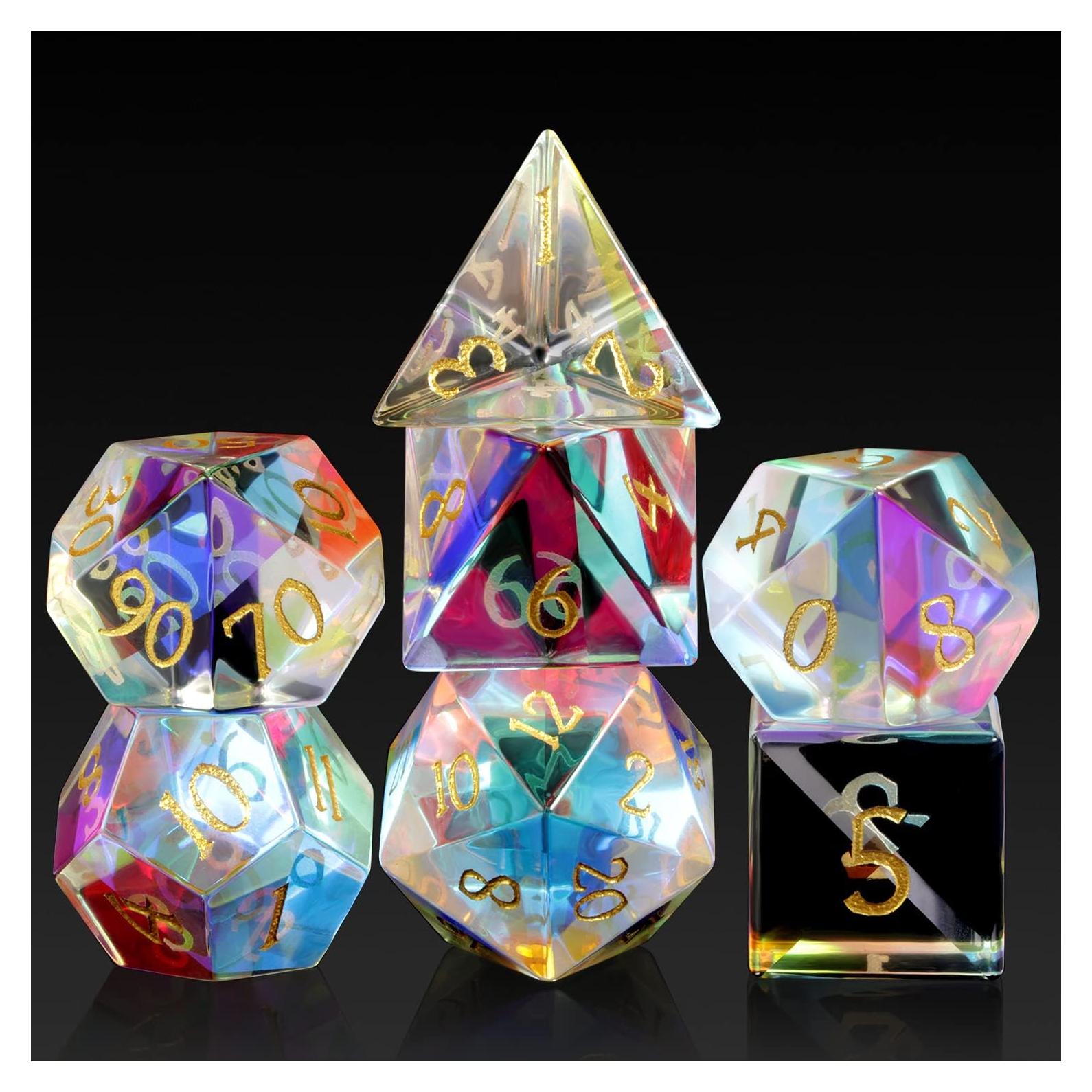 Set de 7 Dados de Vidrio DNDND Arcoíris para Dungeons y Dragones