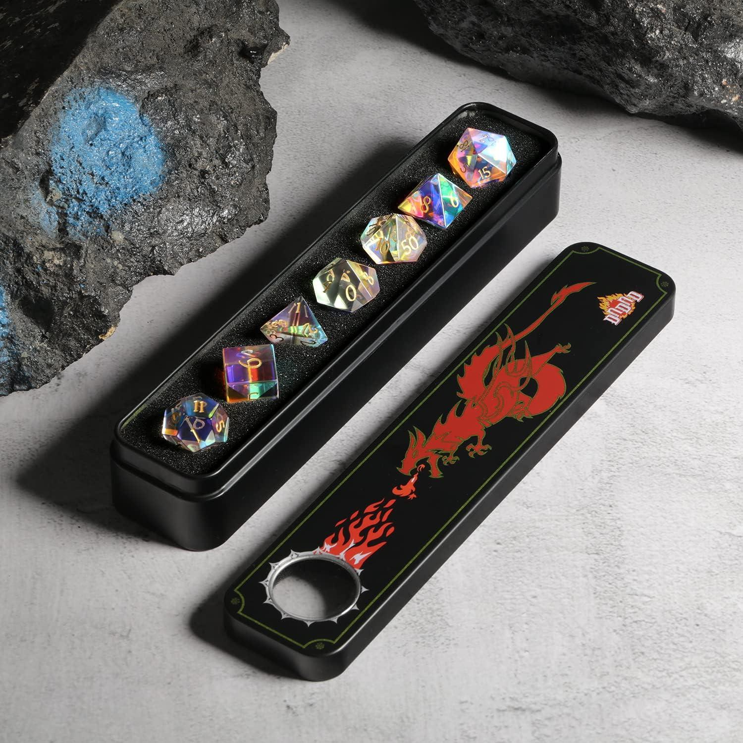 Set de 7 Dados de Vidrio DNDND Arcoíris para Dungeons y Dragones