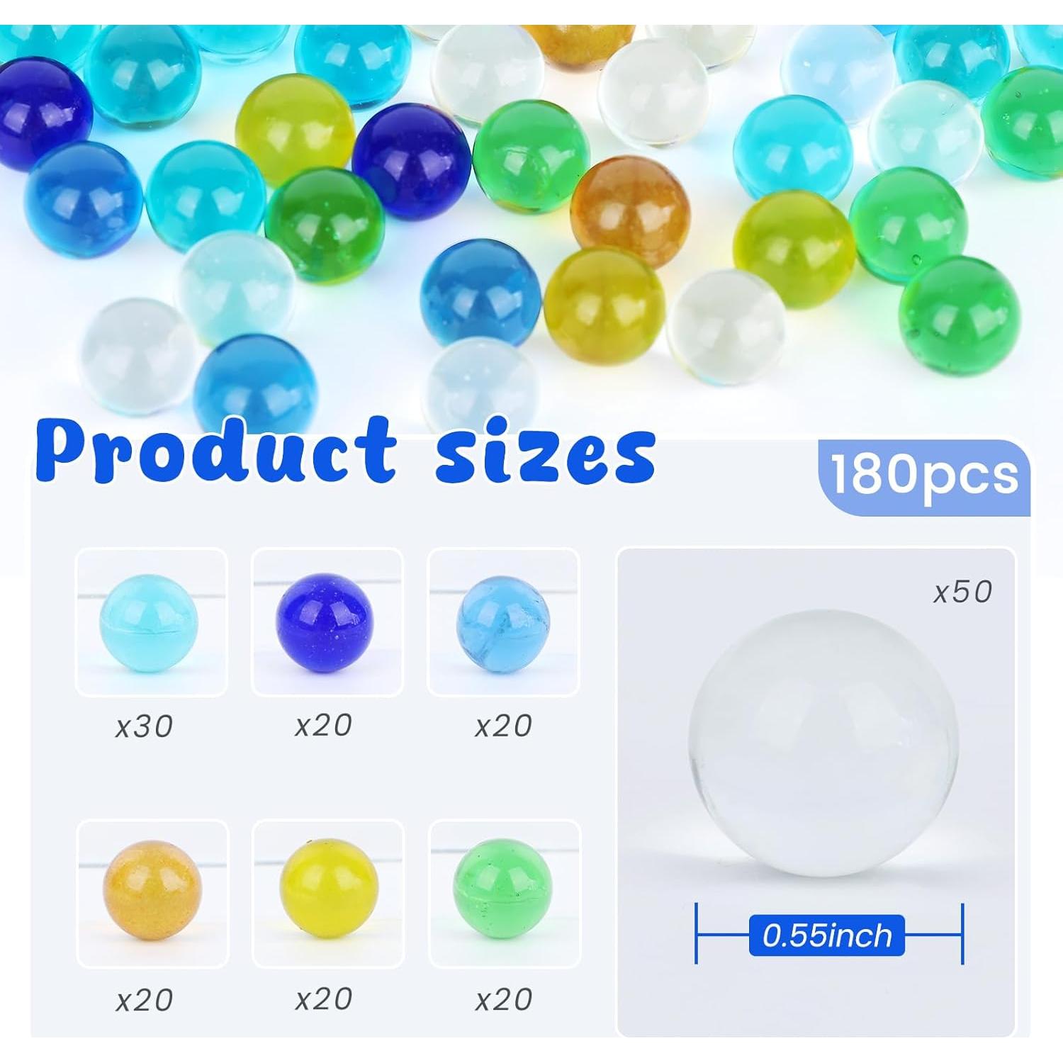 Canicas de vidrio 180PCS 3 Nutrias, 7 colores, 1.4 cm