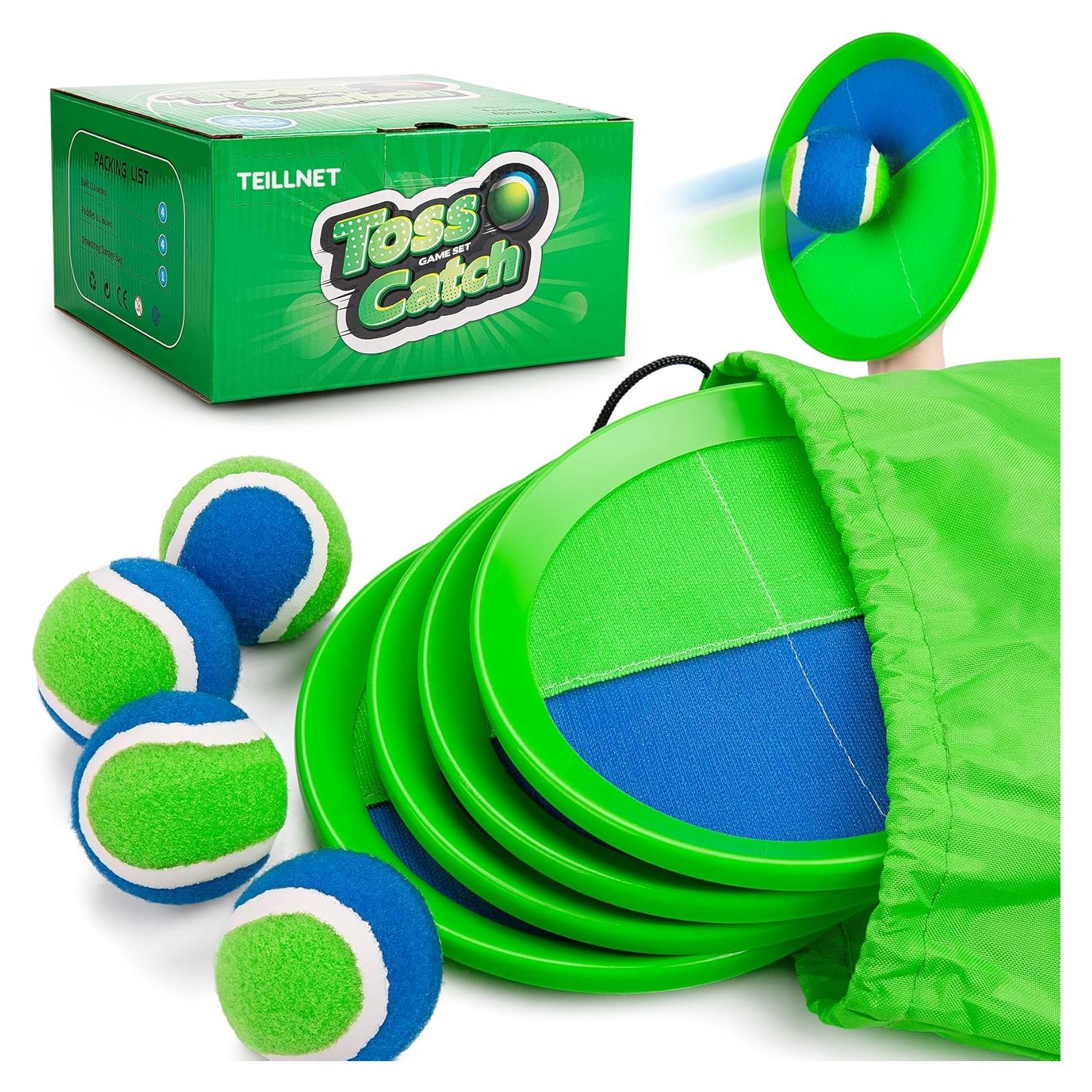 Juego de Lanzar y Atrapar TEILLNET - 4 Palas y Pelotas - Azul