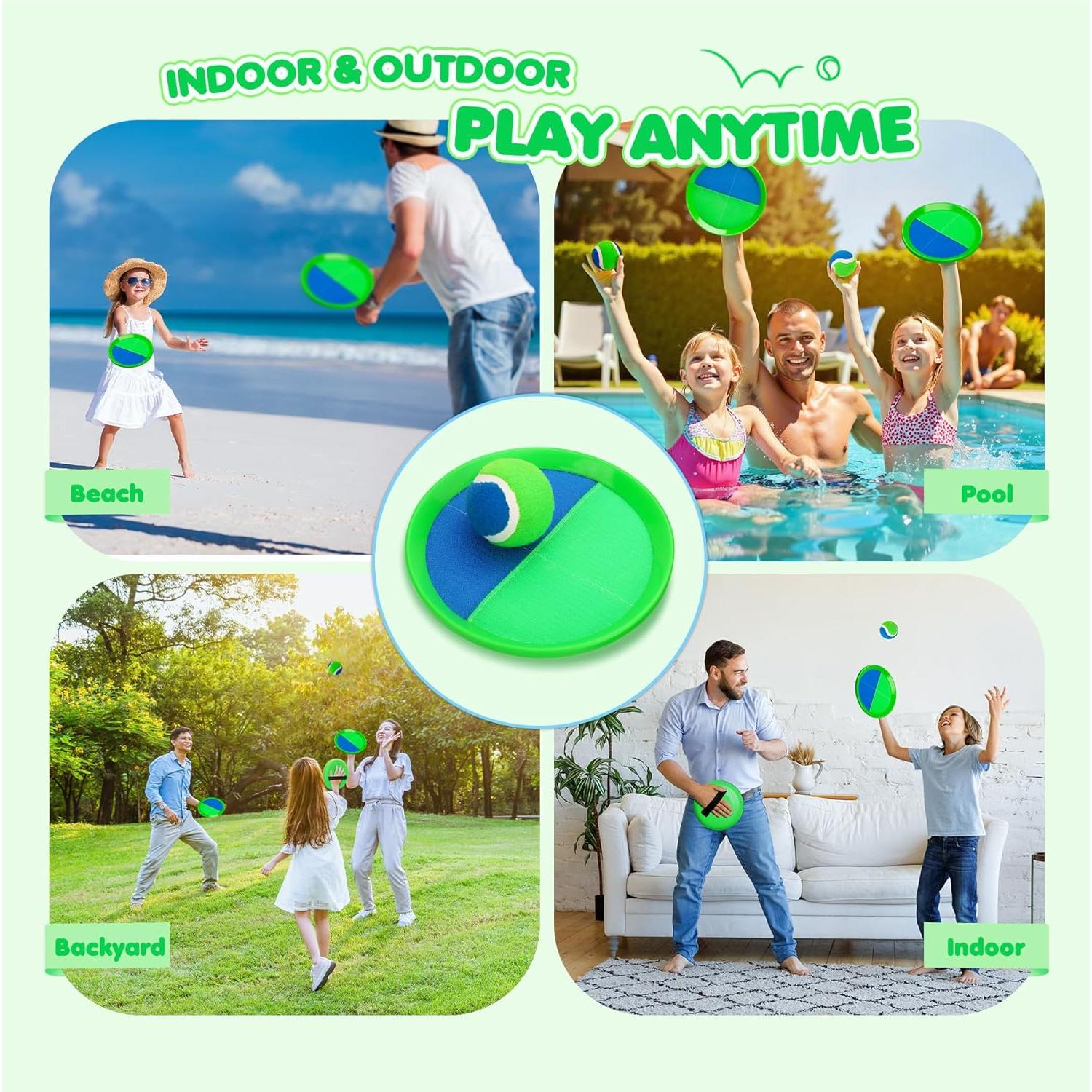 Juego de Lanzar y Atrapar TEILLNET - 4 Palas y Pelotas - Azul