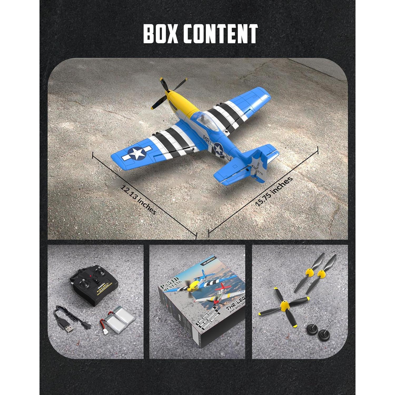 Avión RC Volantex P51D Mustang 4 Canales 0.64kg Azul