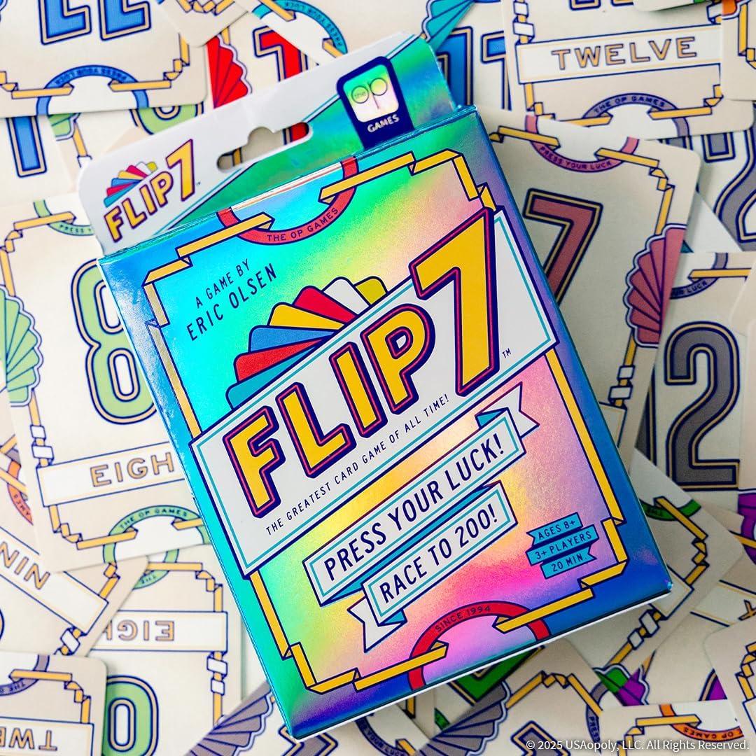 Juego de Cartas Flip 7 USAopoly - Estrategia y Suerte, 3+ Jugadores