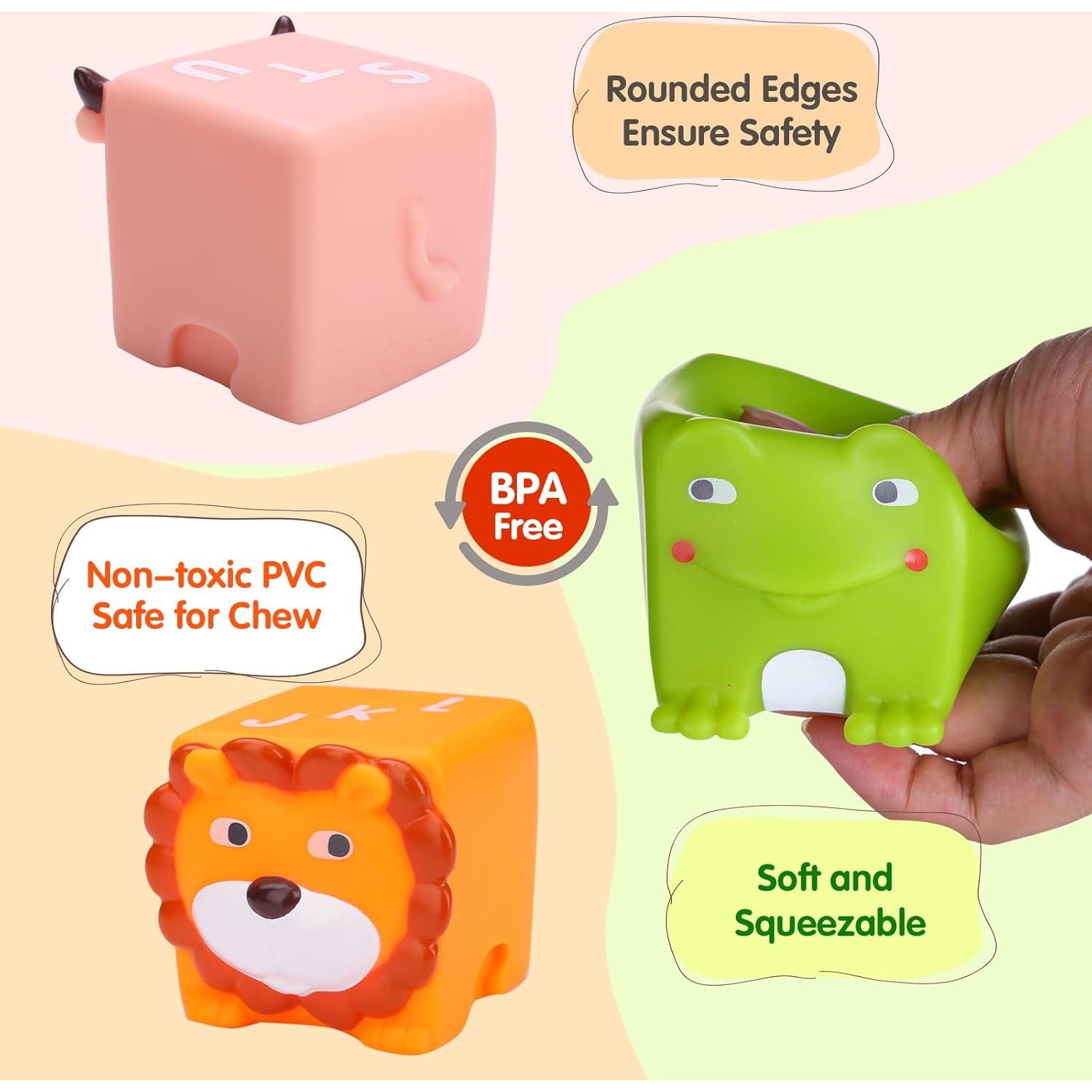 Bloques Suaves Apilables Beeqoo - 12 Cubos de Animales