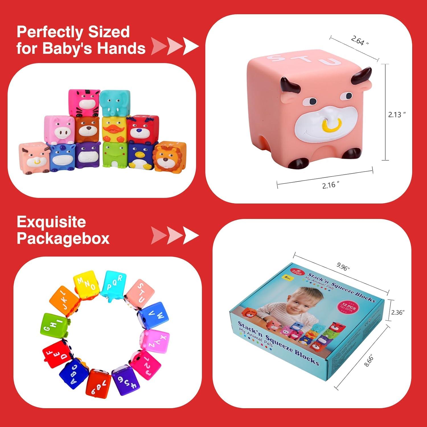 Bloques Suaves Apilables Beeqoo - 12 Cubos de Animales