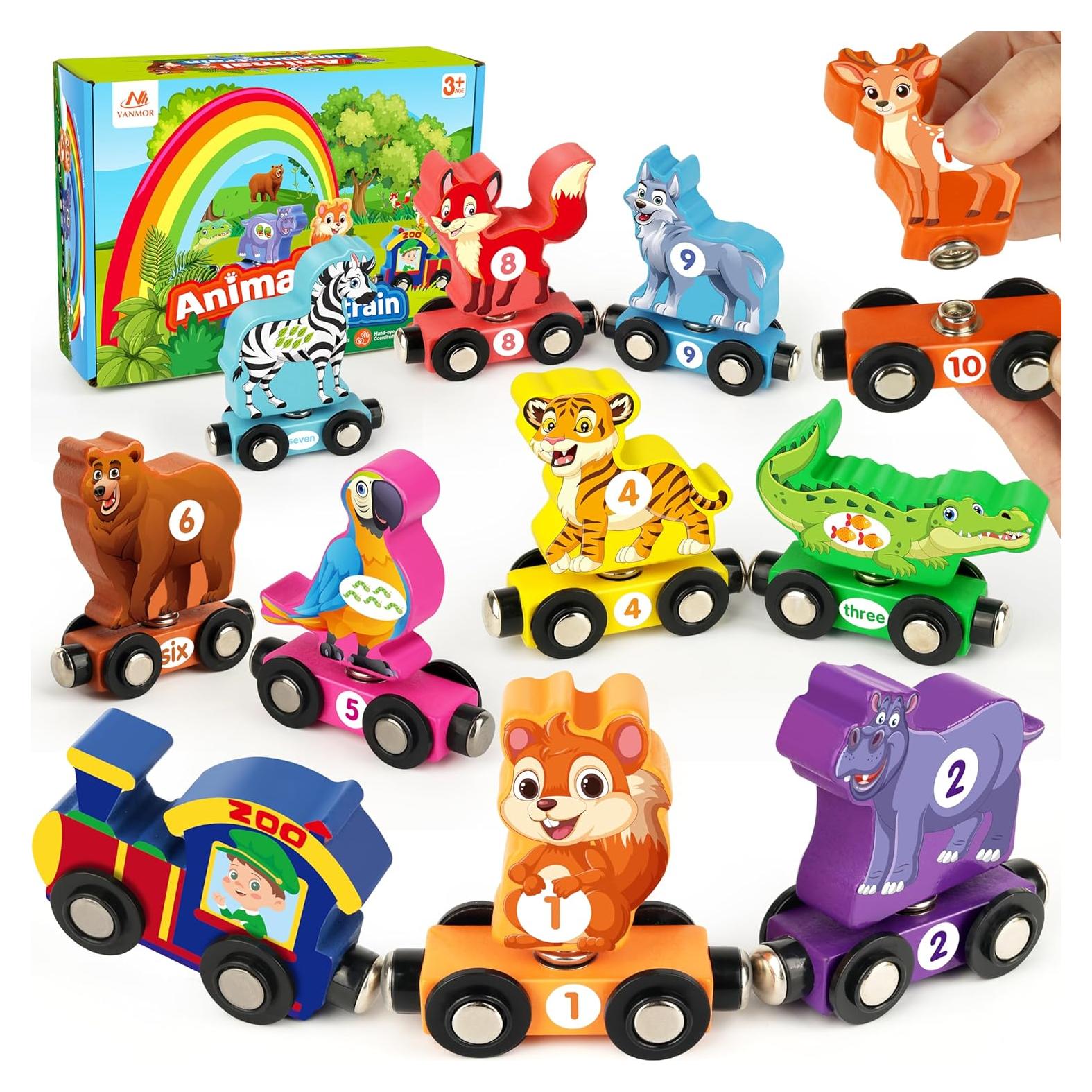 Juego de tren de madera Vanmor para niños 3-5 años