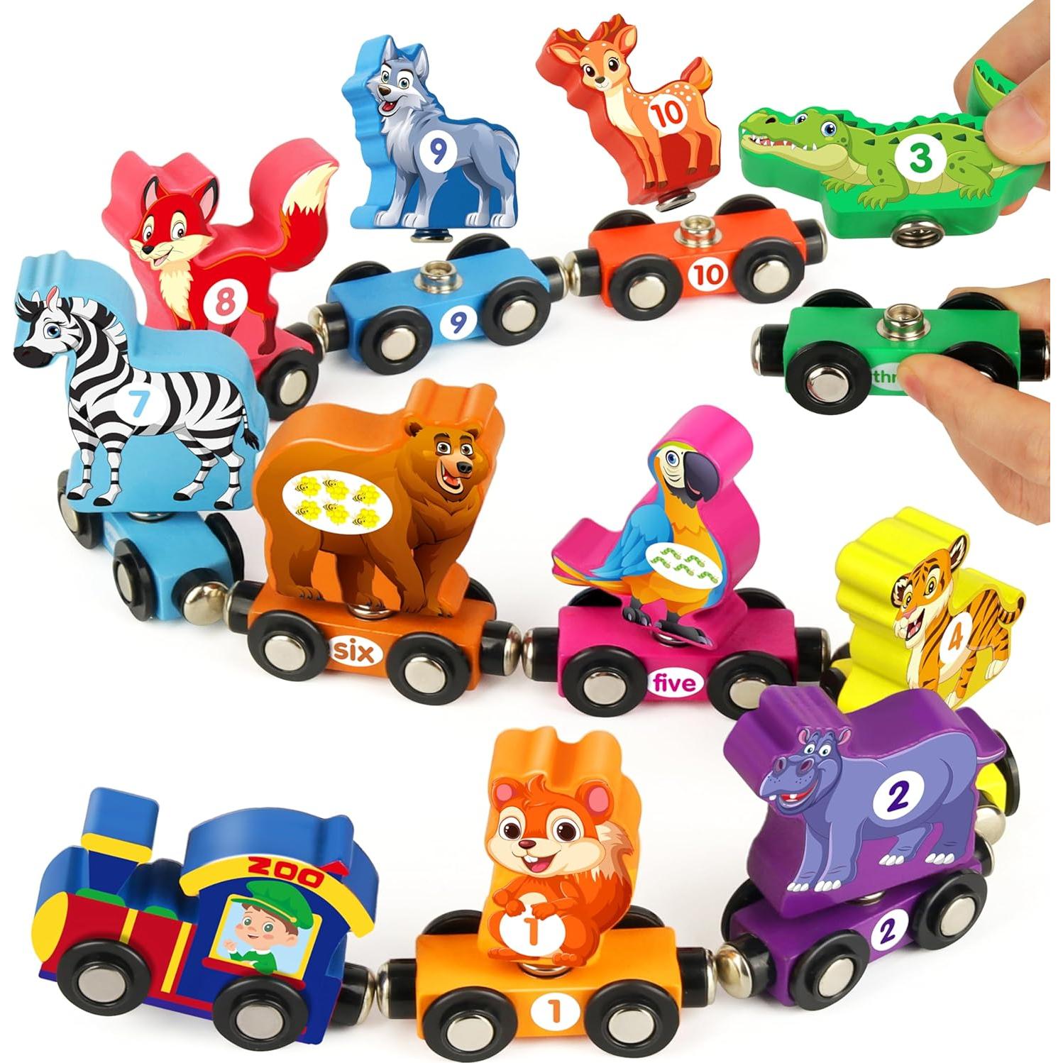 Juego de tren de madera Vanmor para niños 3-5 años