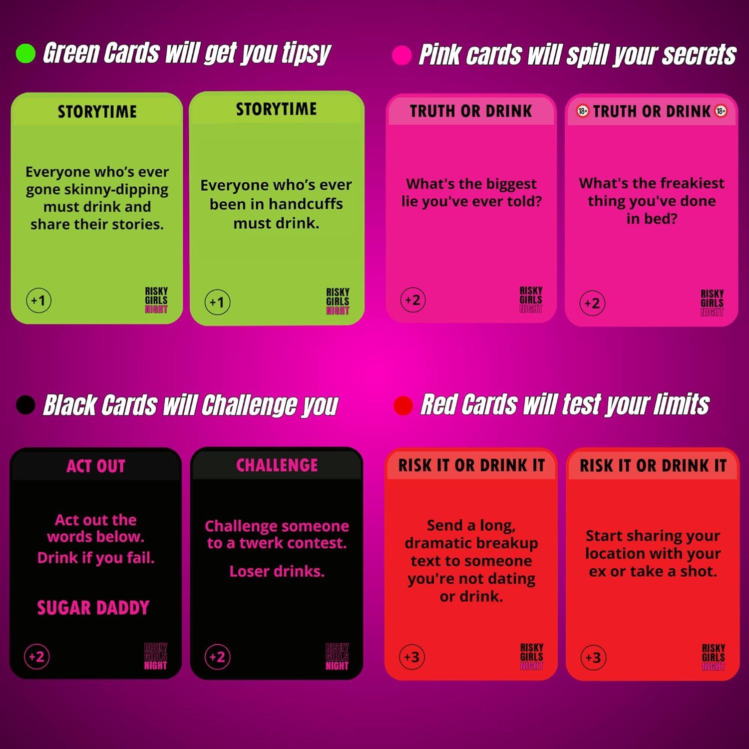 Juego de Noche de Chicas Arriesgada - RISK IT OR DRINK IT - 150 Preguntas y Desafíos