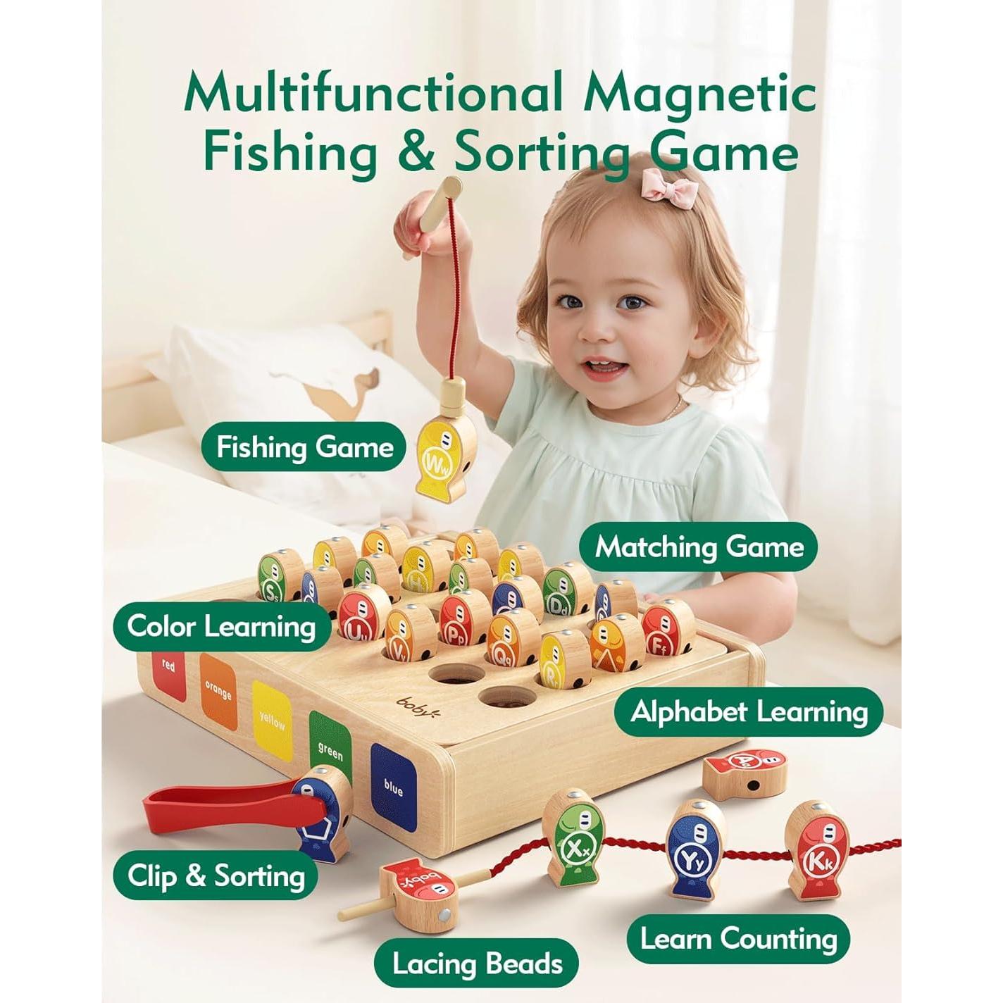 Juego de Pesca Magnético Boby para Niños 1-5 Años - Madera