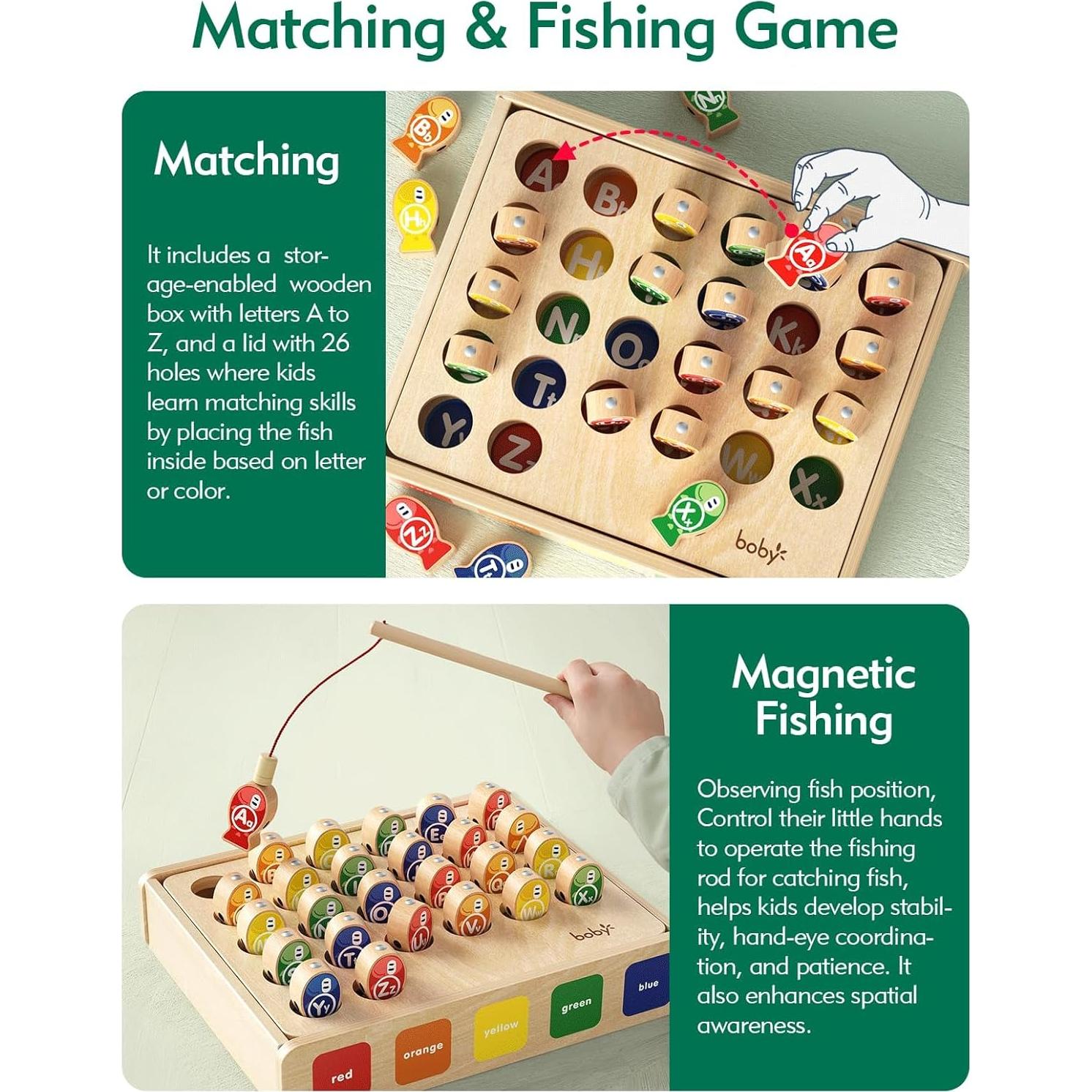 Juego de Pesca Magnético Boby para Niños 1-5 Años - Madera