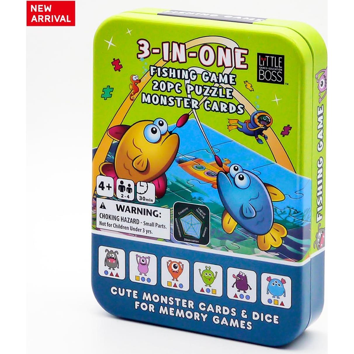 Juego Familiar 3-en-1 Little Boss Games: Pesca, Rompecabezas y Memoria