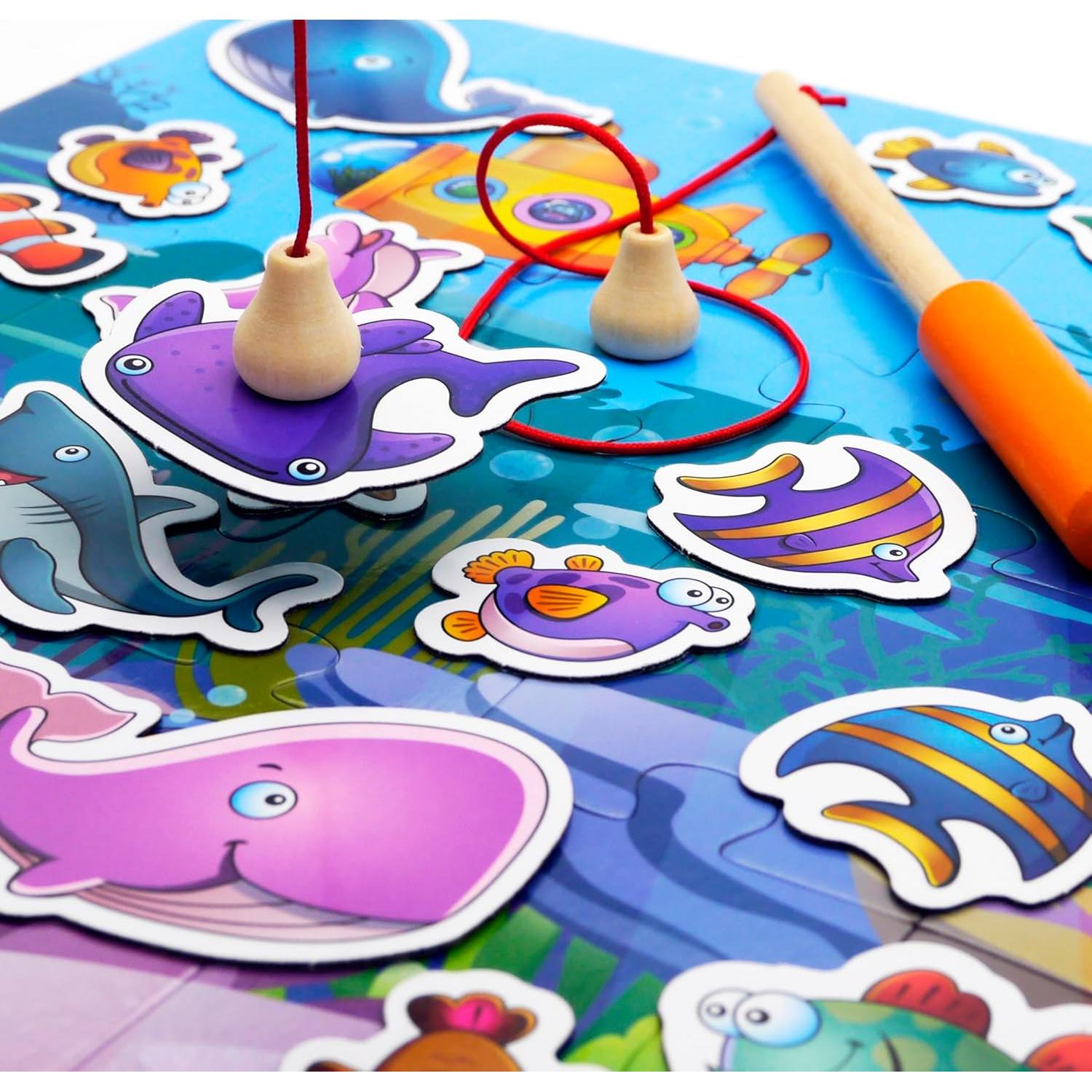 Juego Familiar 3-en-1 Little Boss Games: Pesca, Rompecabezas y Memoria