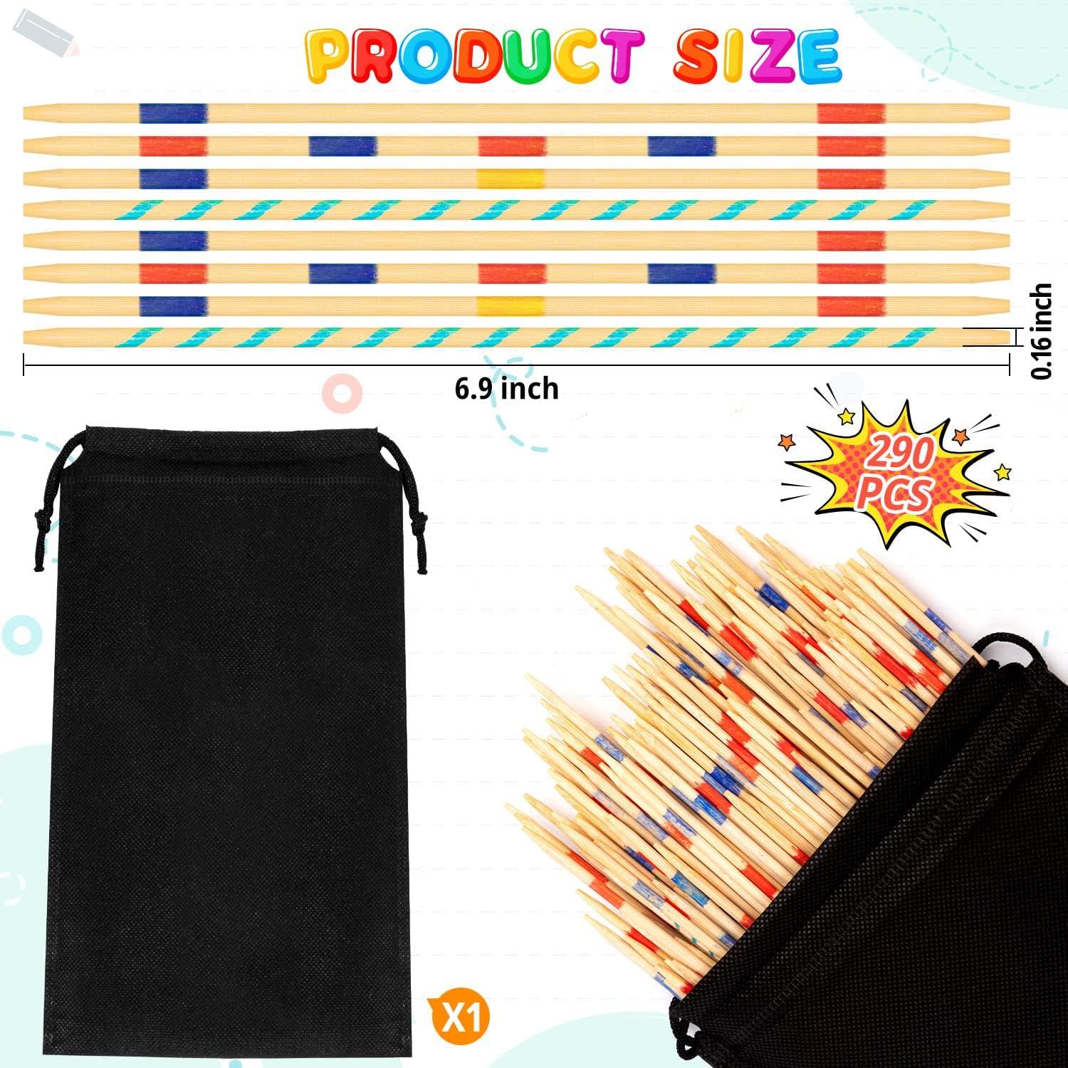 CLESDF Pick Up Sticks for Kids, 290pcs Classic Wooden Pickup Sticks Game Toys with 1 Black Bag for Family Fun Game Gift