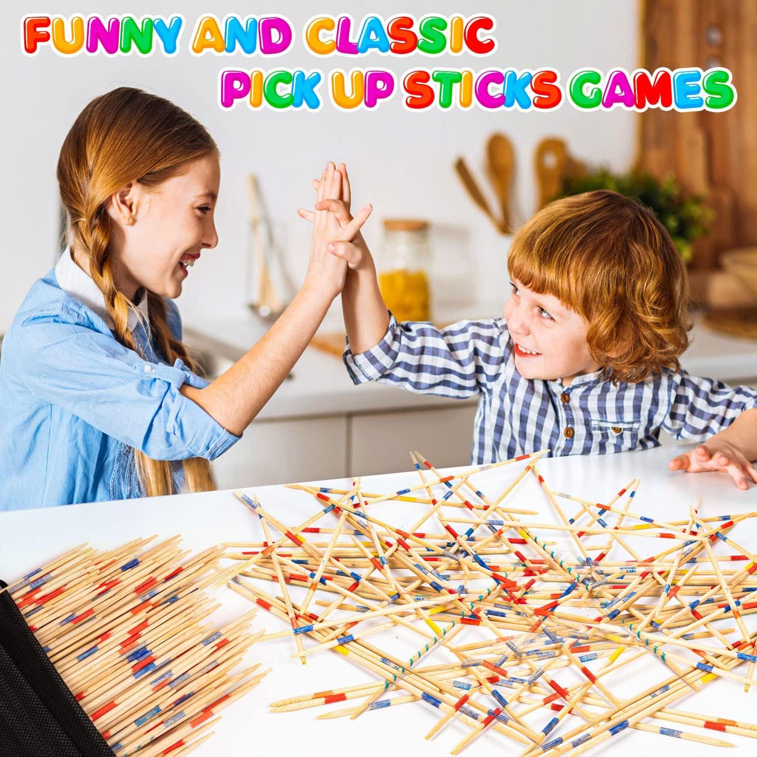 CLESDF Pick Up Sticks for Kids, 290pcs Classic Wooden Pickup Sticks Game Toys with 1 Black Bag for Family Fun Game Gift