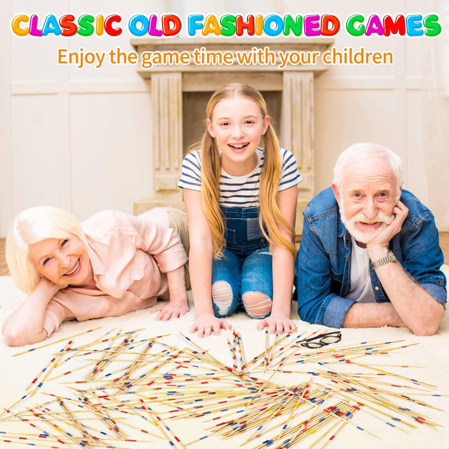 CLESDF Pick Up Sticks for Kids, 290pcs Classic Wooden Pickup Sticks Game Toys with 1 Black Bag for Family Fun Game Gift