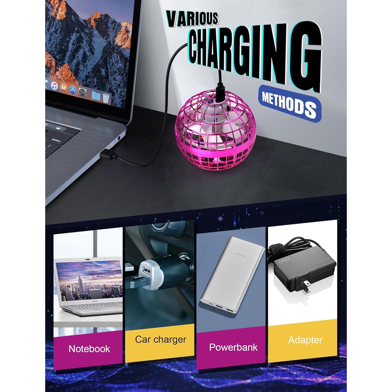 Galaxy Ball, Upgraded 2024 Hand-Controlled Flying Orb Toy for Kids - Fly Fidget Spinner, Cosmic Globe 360 Rotating Spinning Hover Ball Indoor Outdoor Mini (Purple)