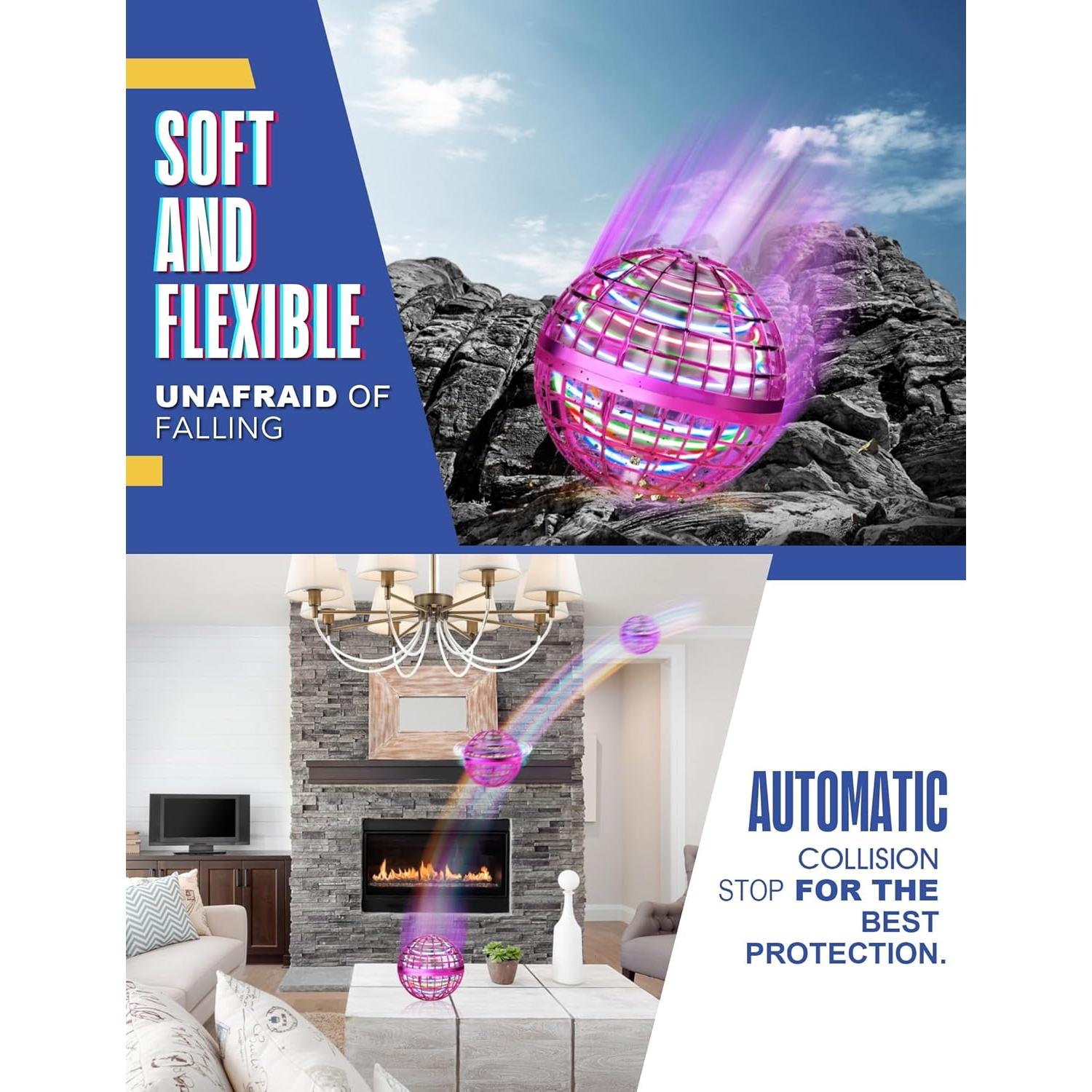 Galaxy Ball, Upgraded 2024 Hand-Controlled Flying Orb Toy for Kids - Fly Fidget Spinner, Cosmic Globe 360 Rotating Spinning Hover Ball Indoor Outdoor Mini (Purple)