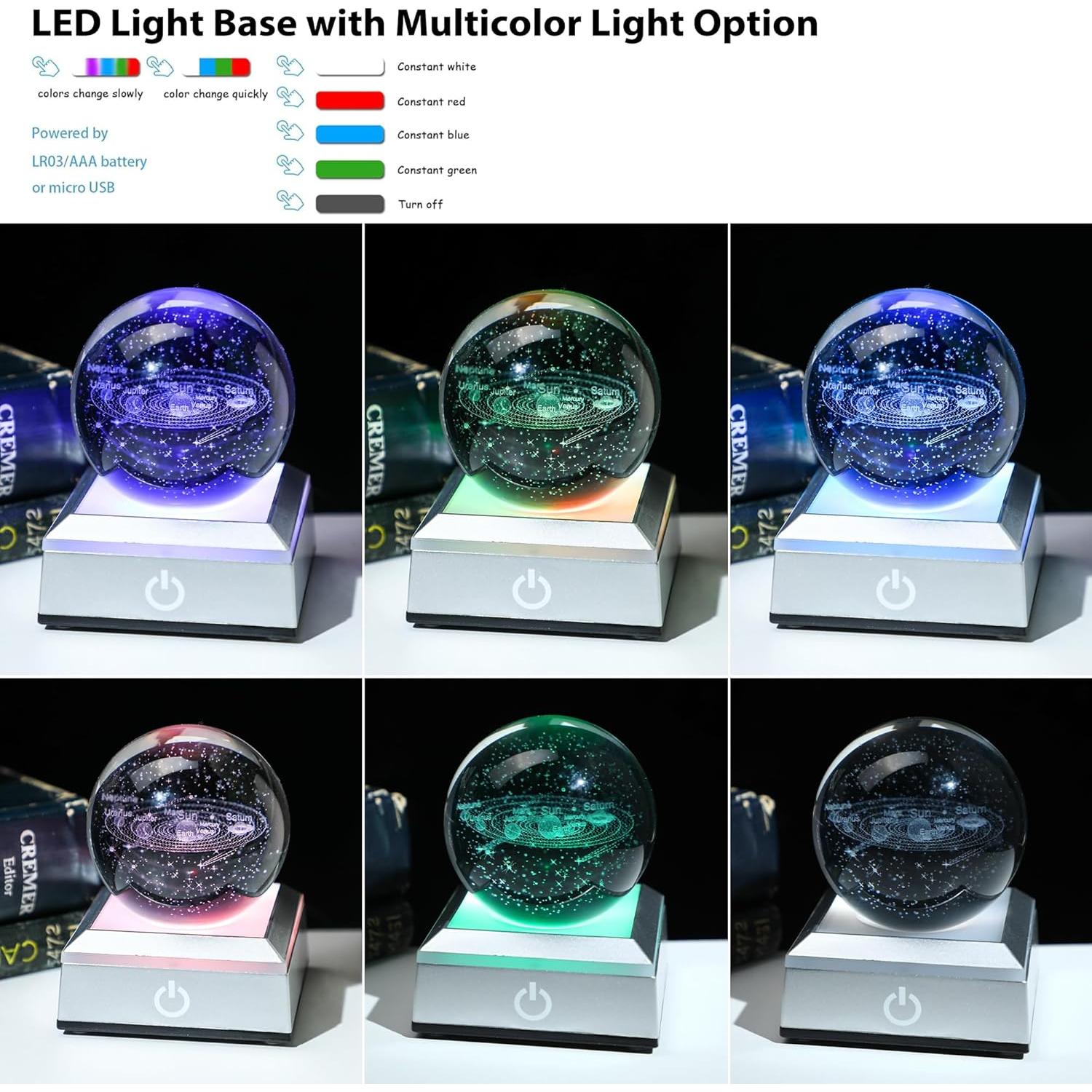 Bola de Cristal 3D YU FENG Sistema Solar con Luz LED 5,98 cm