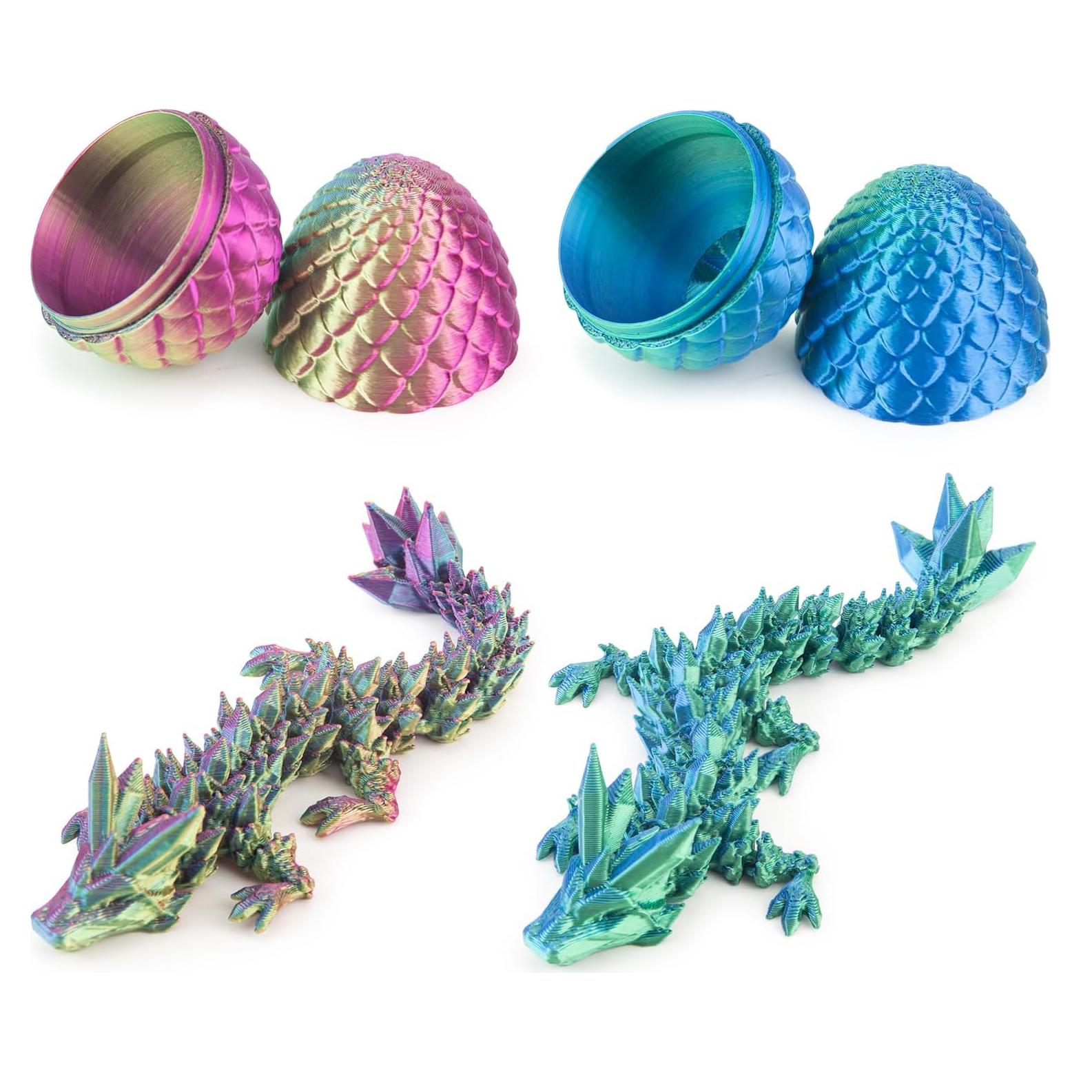2 Dragones Impresos en 3D con Huevo Multicolor - Juguetes Decorativos