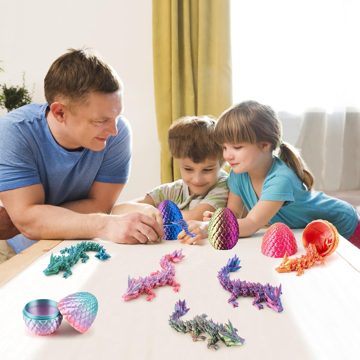 2 Dragones Impresos en 3D con Huevo Multicolor - Juguetes Decorativos