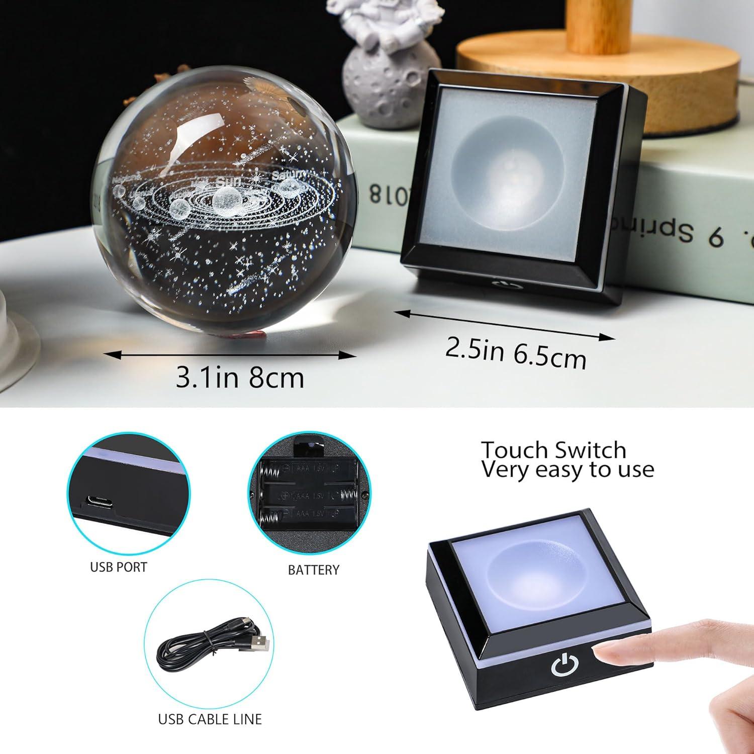 Bola de Cristal 3D YU FENG Sistema Solar con Base LED