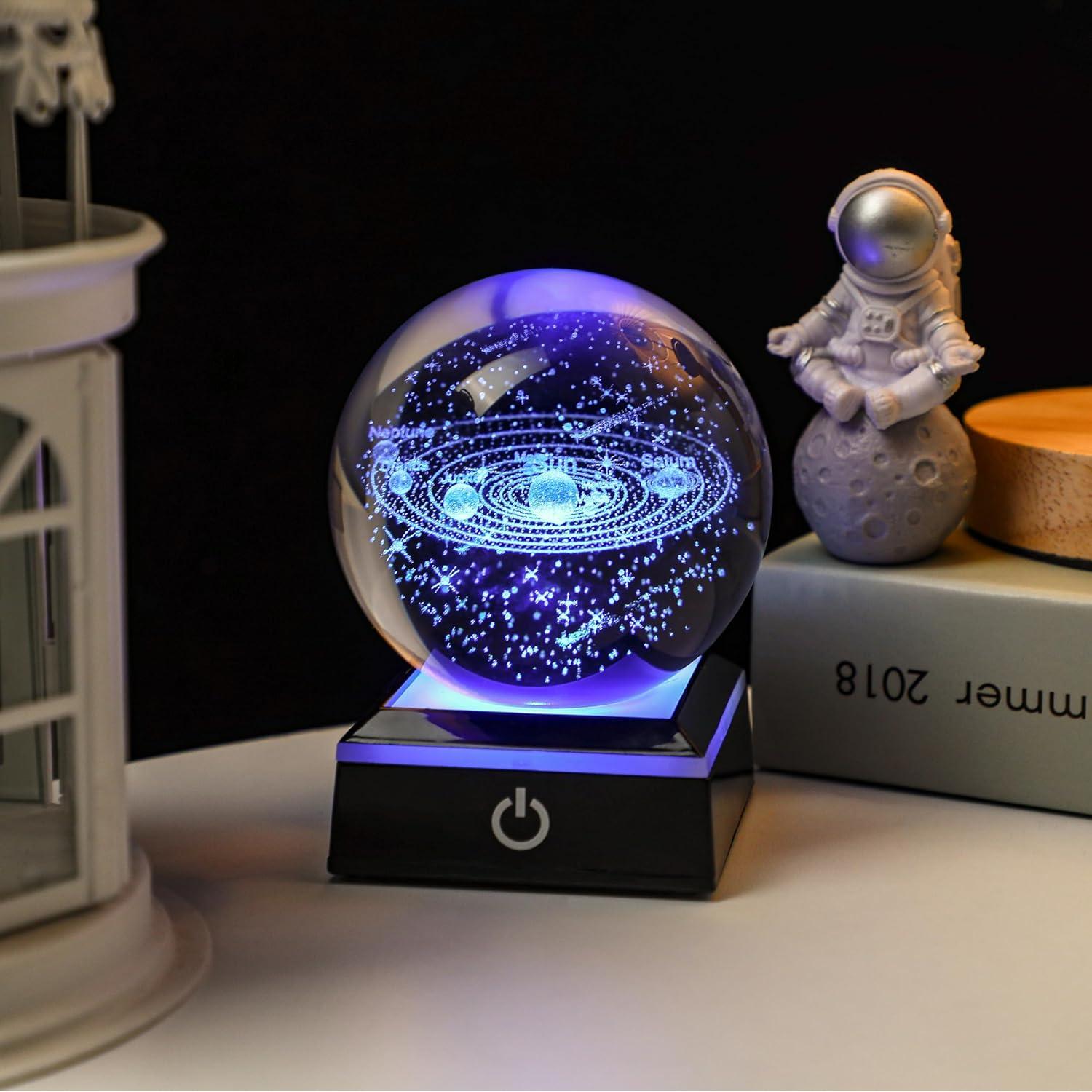 Bola de Cristal 3D YU FENG Sistema Solar con Base LED