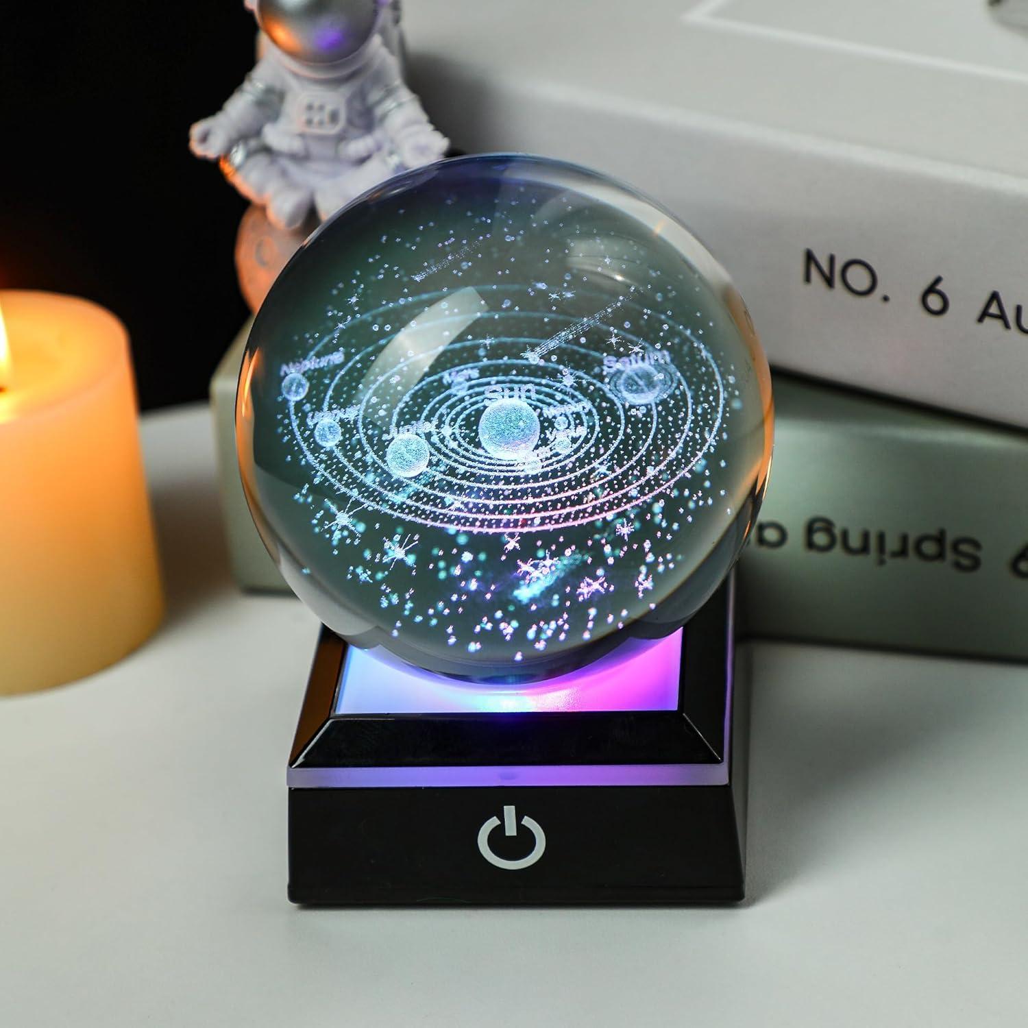 Bola de Cristal 3D YU FENG Sistema Solar con Base LED