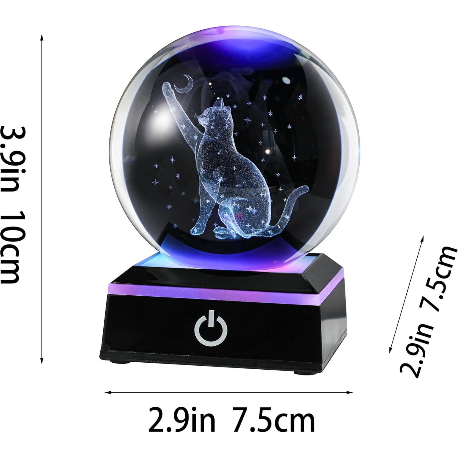 Bola de Cristal 3D Gato YU FENG 8 cm con Luz Colorida