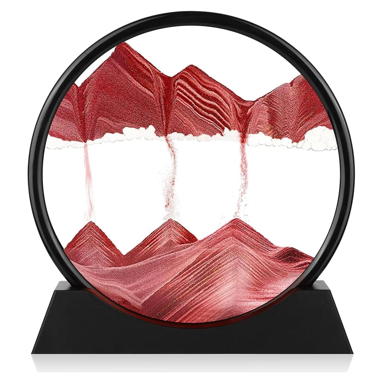 Arte de Arena Móvil 3D GEKETY - Vidrio Redondo 17.78 cm Rojo