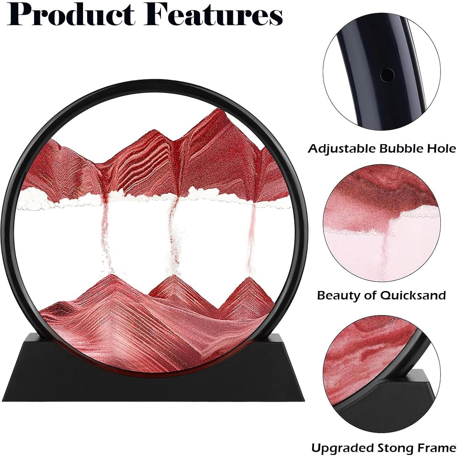 Arte de Arena Móvil 3D GEKETY - Vidrio Redondo 17.78 cm Rojo